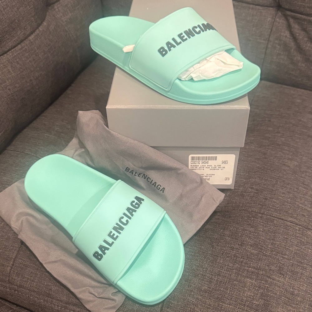 Balenciaga Mint Green Slide Sandals